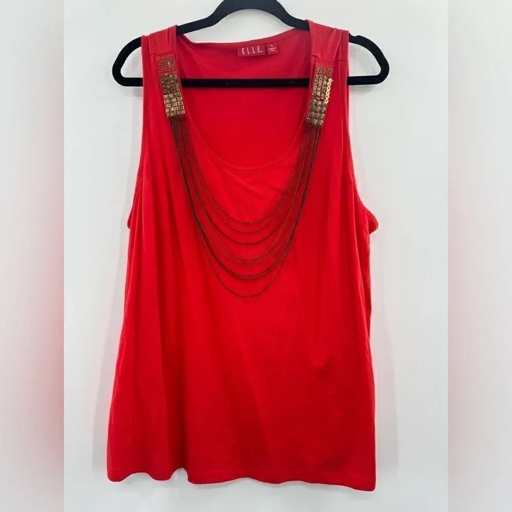 3For$20 Elle Coral/Orange Sleeveless Blouse w/ Necklace size 1X